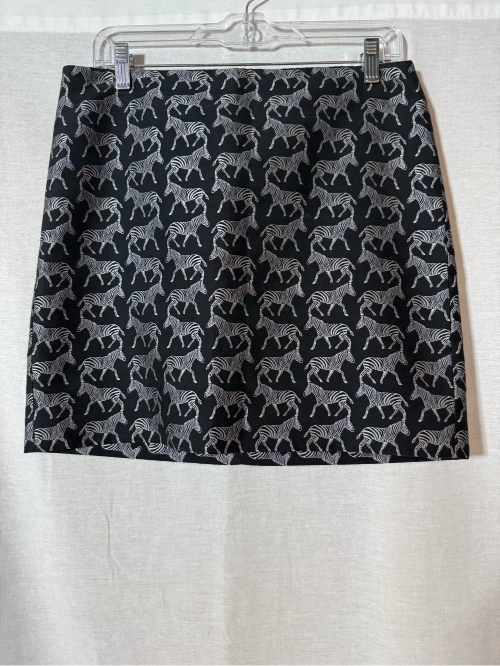 J. Crew Black Mini Skirt with White Zebra Print Size 6